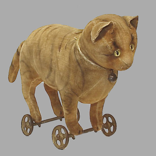 Steiff velvet cat on wheels